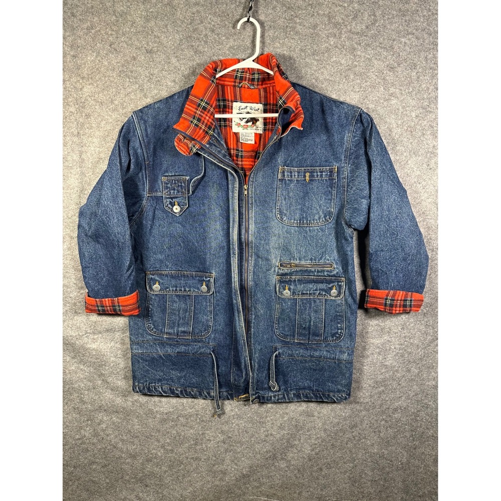 Vintage East West Denim Jacket Plaid Lined‎ Western Style Workwear Size L